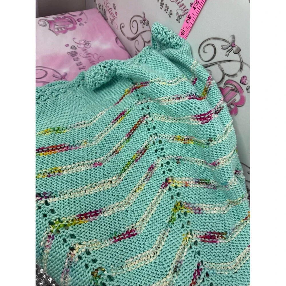 Afghan Star blanket Handmade Round Crochet/Shawl Throw Seafoam Multicolor Accent